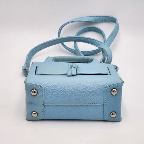 Brandon Blackwood Kuei Mini Zip Leather Tote Crossbody Bag Powder Blue - Picture 6 of 12